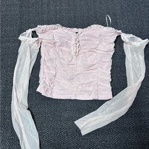 Forever 21 Light Pink Ruched Off-Shoulder Blouse